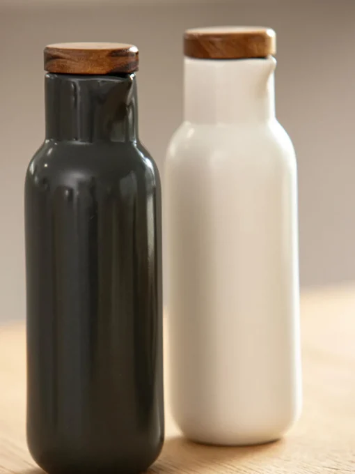 Aceiteras Y Vinagreras|Aceiteras Y Vinagreras>ladelle Aceitera y vinagrera de porcelana y madera Essentials, 2 uds. Blanco Off White y gris antracita brillante