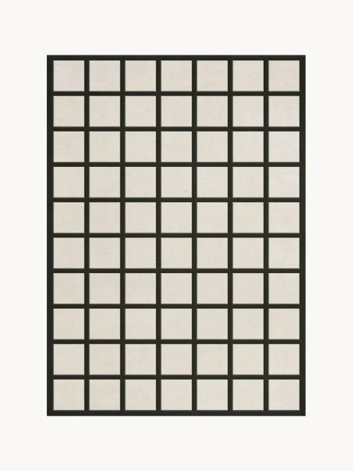 Rectangular|Alfombras Rectangulares>Layered Alfombra artesanal de lana de pelo corto Avenue Checked Blanco Off White, gris antracita