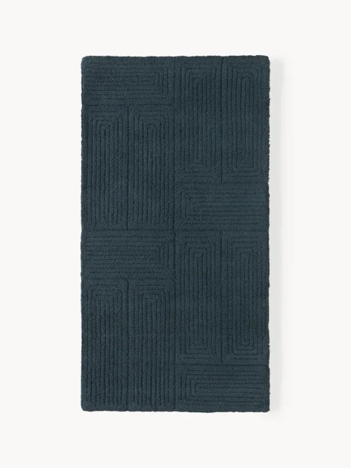 Rectangular|Alfombras Rectangulares>Westwing Collection Alfombra artesanal de lana con estampado geométrico Alexia Azul petróleo