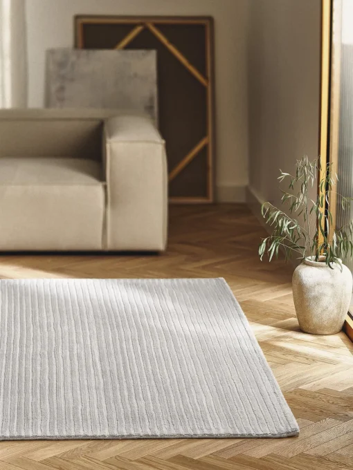 Rectangular|Alfombras Rectangulares>Westwing Collection Alfombra artesanal de pelo largo texturizada Wes Gris claro