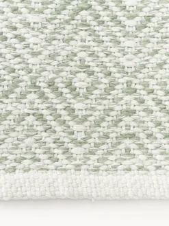 Alfombras De Exterior|Alfombras De Exterior>Westwing Collection Alfombra artesanal exterior con estampado de rombos vintage Rika Verde salvia, blanco Off White