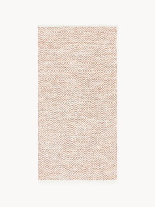 Alfombras De Exterior|Alfombras De Exterior>Westwing Collection Alfombra artesanal exterior con estampado de rombos vintage Rika Terracota, blanco Off White