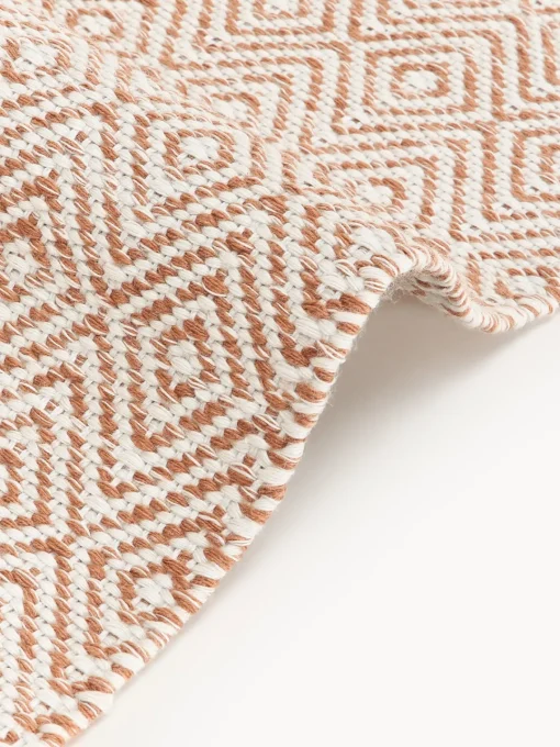 Alfombras De Exterior|Alfombras De Exterior>Westwing Collection Alfombra artesanal exterior con estampado de rombos vintage Rika Terracota, blanco Off White