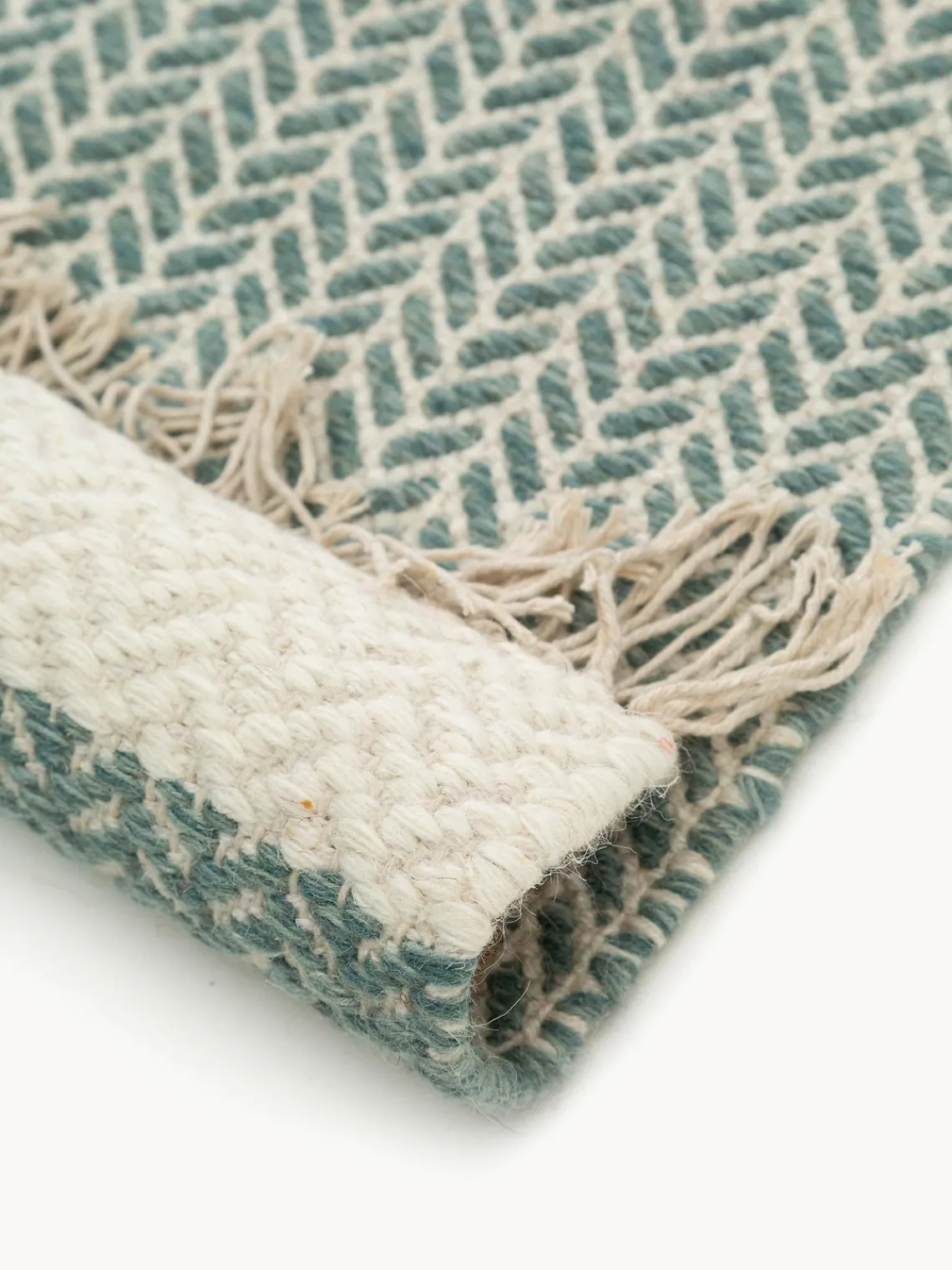 Alfombras De Pasillo|Alfombras De Pasillo>benuta Alfombra corredor artesanal de lana con flecos Kim Verde salvia, beige claro