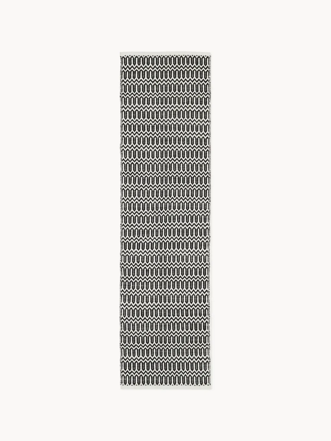 Alfombras De Exterior|Alfombras De Exterior>Westwing Collection Alfombra corredor exterior artesanal con estampado geométrico Rune Negro, blanco Off White