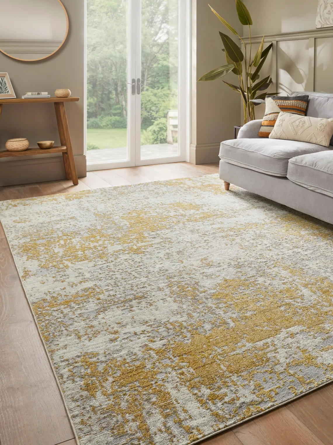 Rectangular|Alfombras Rectangulares>Rama Carpets Alfombra de pelo corto con motivos abstractos Rossa Beige claro, gris, dorado