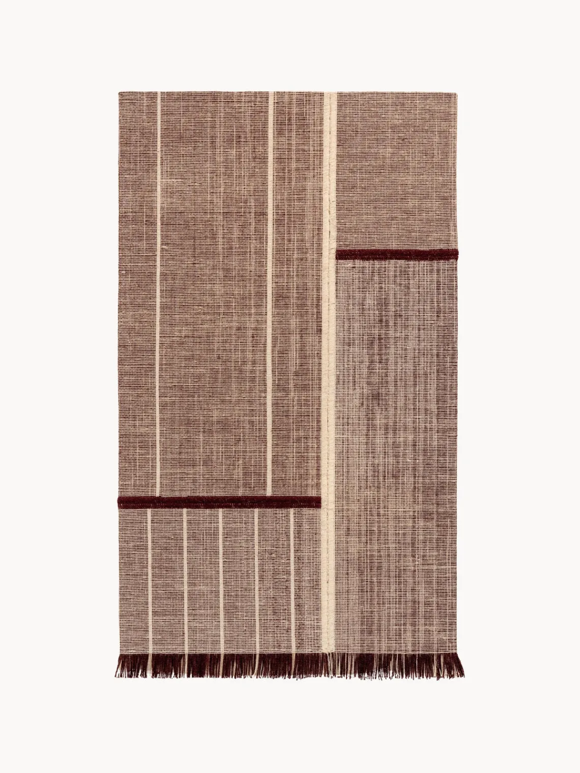 Rectangular|Alfombras Rectangulares>Louis de Poortere Alfombra de pelo corto con flecos diseño Folkform Monochrome Turrón, rojo vino, beige claro