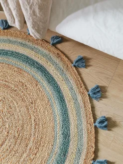 Decoración Infantil|Alfombras Infantiles></noscript>benuta Alfombra infantil redonda artesanal de yute Lovis Marrón, tonos azules