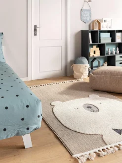 Decoración Infantil|Alfombras Infantiles>benuta Alfombra infantil texturizada con borlas Momo Beige, beige claro, gris claro, negroLas alfombras de pelo largo pueden parecer más claras o más oscuras dependiendo de la luz y la dirección en que se encuentren.