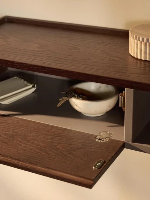 Mesas Consola|Consolas>Westwing Collection Aparador de pared de madera Larsen Madera de roble lacada en marrón oscuro
