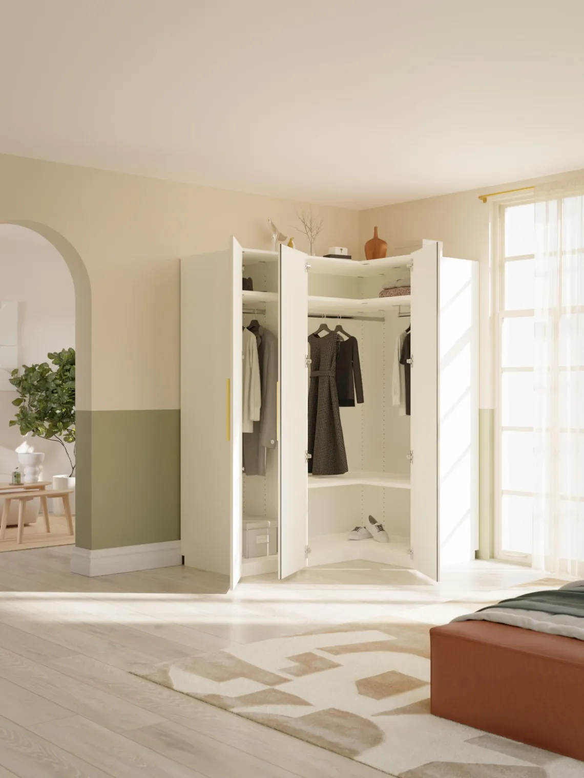 Armarios Esquineros|Armarios Modulares>Westwing Collection Armario esquinero modular Simone, 3 puertas (165 cm), variantes diferentes Madera, beige