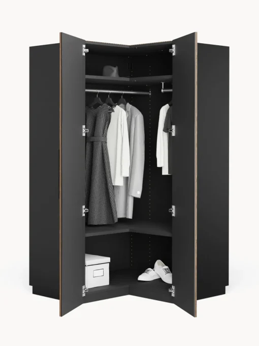 Armarios Esquineros|Armarios Modulares>Westwing Collection Armario esquinero modular Simone, 2 puertas (115 cm) Aspecto madera de nogal, negro