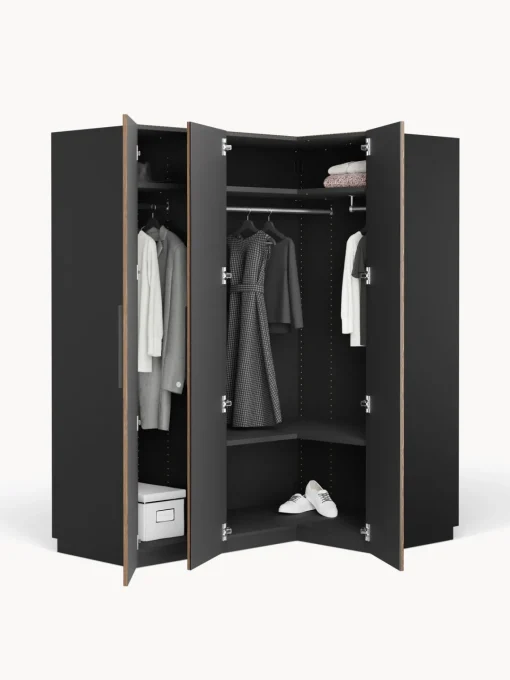 Armarios Esquineros|Armarios Modulares>Westwing Collection Armario esquinero modular Simone, 3 puertas (165 cm), variantes diferentes Aspecto madera de nogal, negro