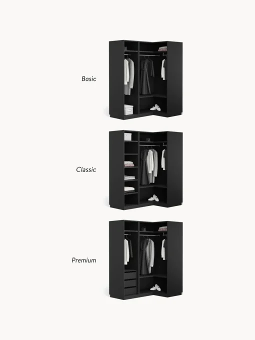Armarios Esquineros|Armarios Modulares>Westwing Collection Armario esquinero modular Simone, 3 puertas (165 cm), variantes diferentes Aspecto madera de nogal, negro