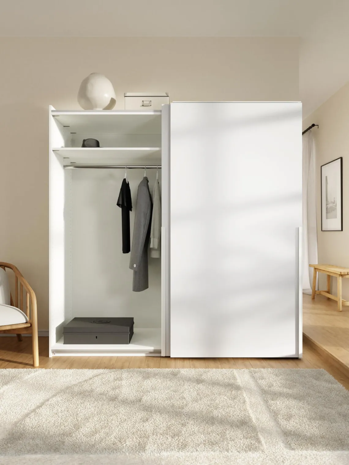 Armarios Con Puerta Corredera|Armarios Modulares>Westwing Collection Armario modular Leon, 2 puertas correderas (200 cm), diferentes variantes Blanco