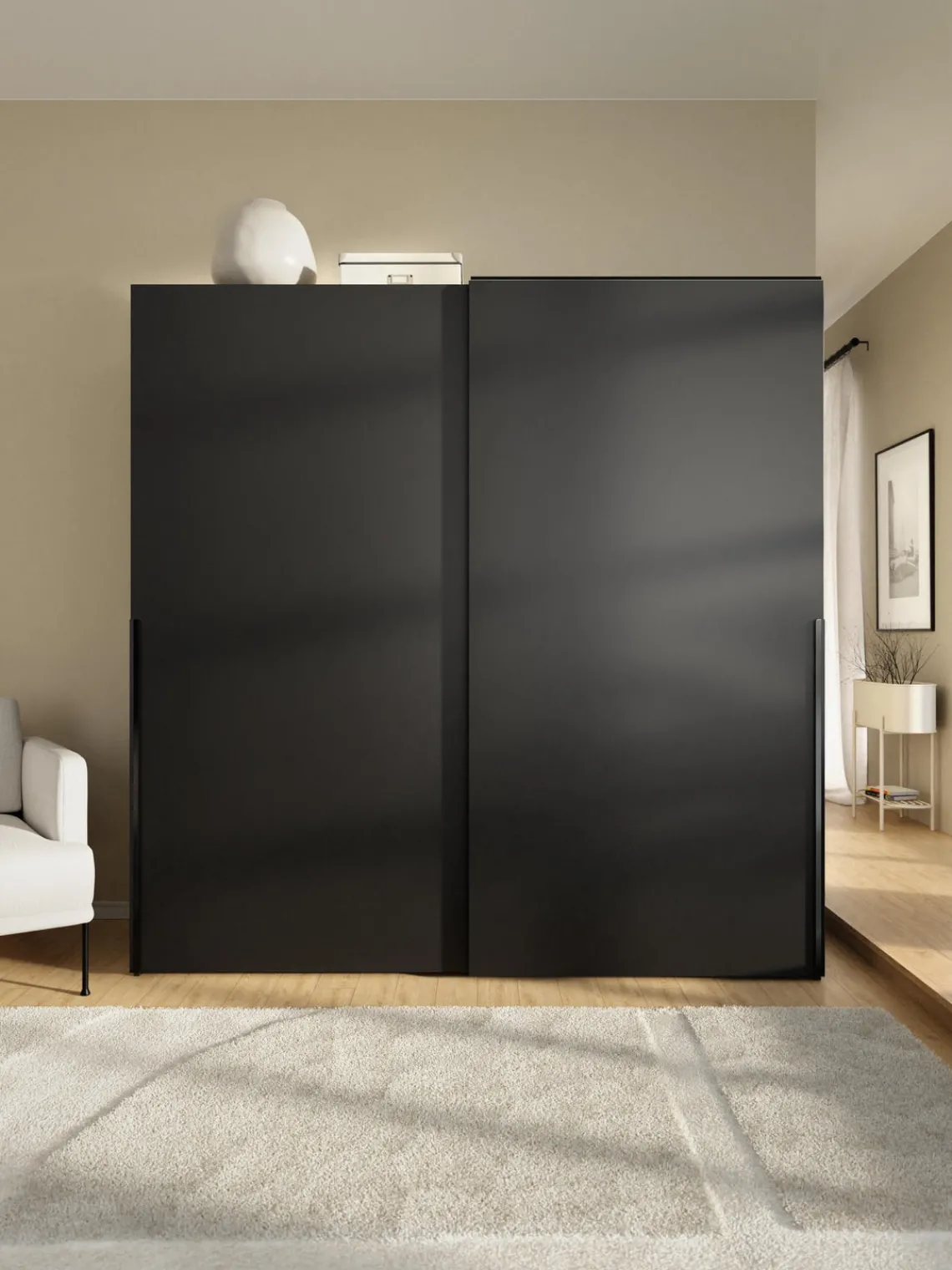 Armarios Con Puerta Corredera|Armarios Modulares>Westwing Collection Armario modular Leon, 2 puertas correderas (200 cm), diferentes variantes Negro
