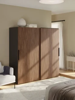 Armarios Con Puerta Corredera|Armarios Modulares>Westwing Collection Armario modular Simone, 2 puertas correderas (200 cm), diferentes variantes Aspecto madera de nogal, negro