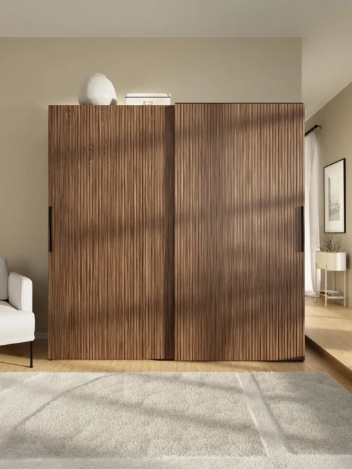 Armarios Con Puerta Corredera|Armarios Modulares>Westwing Collection Armario modular Simone, 2 puertas correderas (200 cm), diferentes variantes Aspecto madera de nogal, negro