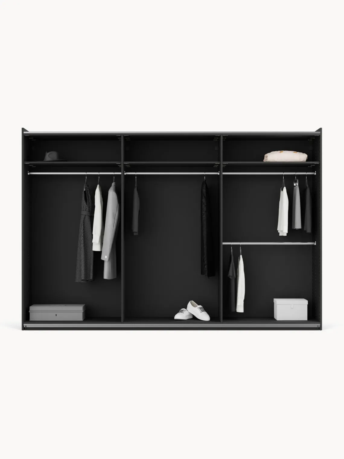 Armarios Con Puerta Corredera|Armarios Modulares>Westwing Collection Armario modular Simone, 3 puertas correderas (300 cm), diferentes variantes Aspecto madera de nogal, negro
