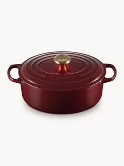 Ollas|Ollas></noscript>LE CREUSET Asador ovalado de hierro fundido Signature Collection Rojo vino, dorado