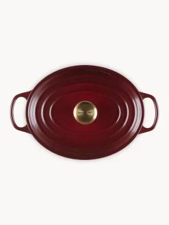 Ollas|Ollas></noscript>LE CREUSET Asador ovalado de hierro fundido Signature Collection Rojo vino, dorado