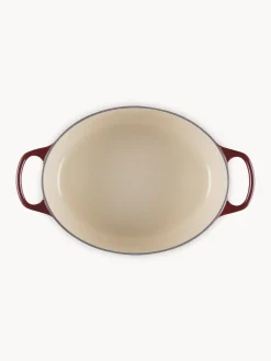 Ollas|Ollas></noscript>LE CREUSET Asador ovalado de hierro fundido Signature Collection Rojo vino, dorado