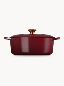 Ollas|Ollas></noscript>LE CREUSET Asador ovalado de hierro fundido Signature Collection Rojo vino, dorado