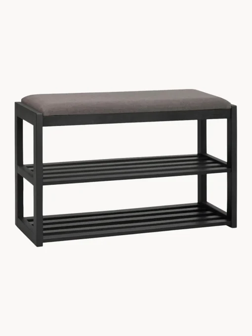 Bancos|Bancos>Rowico Home Banco con zapatero de madera de roble Confetti Negro, gris oscuro