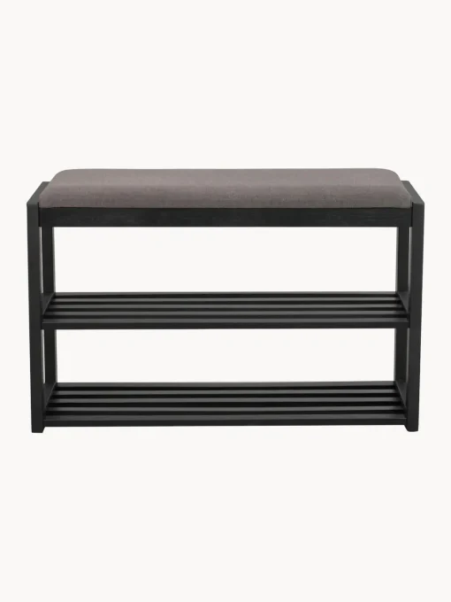 Bancos|Bancos>Rowico Home Banco con zapatero de madera de roble Confetti Negro, gris oscuro