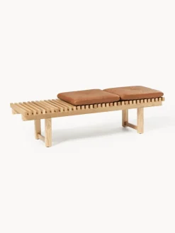 Sale Banco de madera de fresno con asiento de cuero Sora Bancos|Bancos
