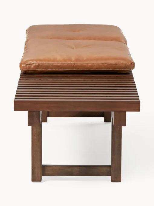 Discount Banco de madera de fresno con asiento de cuero Sora Bancos|Bancos
