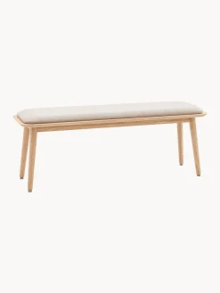 Bancos|Bancos> Banco de madera Hatfield Tejido beige claro, madera de roble barnizada clara