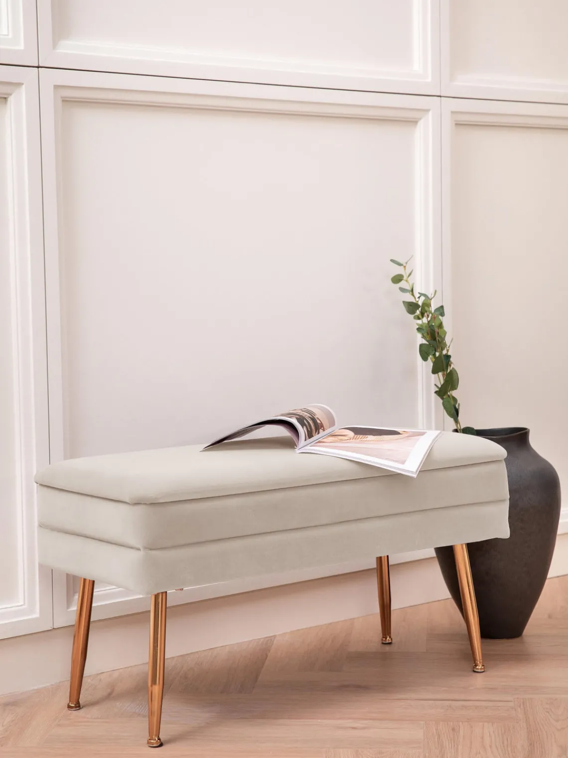 Discount Banco de terciopelo con espacio de almacenamiento Pavlina Bancos|Bancos