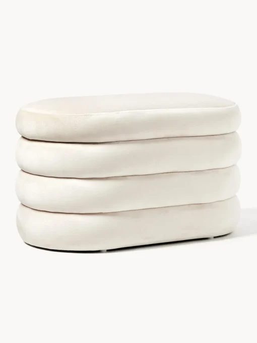 Bancos|Bancos>Westwing Collection Banco pequeño tapizado en terciopelo con espacio de almacenamiento Alto Terciopelo blanco Off White