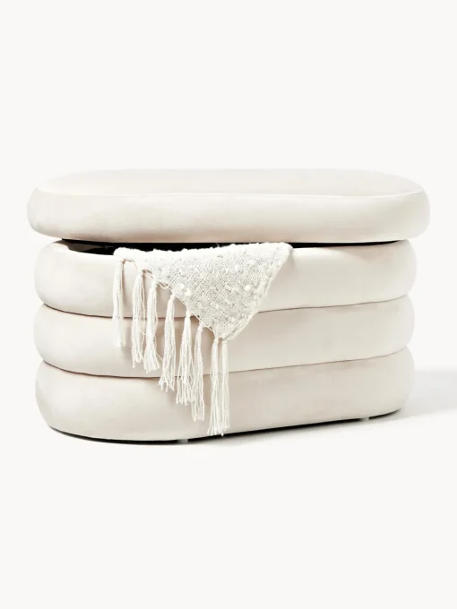 Bancos|Bancos>Westwing Collection Banco pequeño tapizado en terciopelo con espacio de almacenamiento Alto Terciopelo blanco Off White