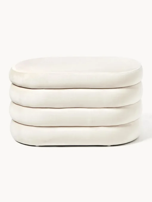 Bancos|Bancos>Westwing Collection Banco pequeño tapizado en terciopelo con espacio de almacenamiento Alto Terciopelo blanco Off White