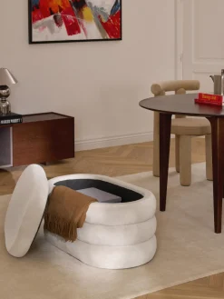 Bancos|Bancos></noscript>Westwing Collection Banco pequeño tapizado en terciopelo con espacio de almacenamiento Alto Terciopelo blanco Off White