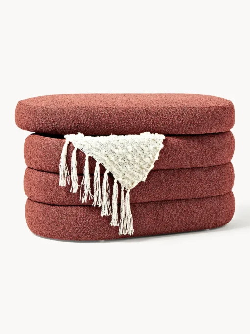 Bancos|Bancos>Westwing Collection Banco pequeño tapizado en tejido bouclé con espacio de almacenamiento Alto Bouclé rojo óxido