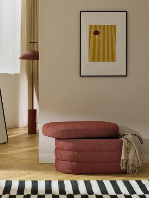 Bancos|Bancos>Westwing Collection Banco pequeño tapizado en tejido bouclé con espacio de almacenamiento Alto Bouclé rojo óxido