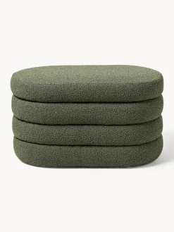 Bancos|Bancos></noscript>Westwing Collection Banco pequeño tapizado en tejido bouclé con espacio de almacenamiento Alto Bouclé verde oscuro