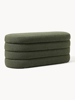 Bancos|Bancos>Westwing Collection Banco tapizado en tejido bouclé con espacio de almacenaje Alto Bouclé verde oscuro
