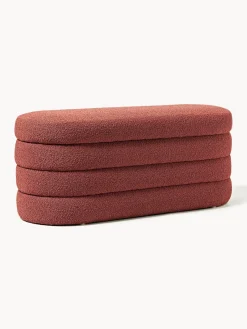 Bancos|Bancos>Westwing Collection Banco tapizado en tejido bouclé con espacio de almacenaje Alto Bouclé rojo óxido