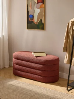 Bancos|Bancos>Westwing Collection Banco tapizado en tejido bouclé con espacio de almacenaje Alto Bouclé rojo óxido
