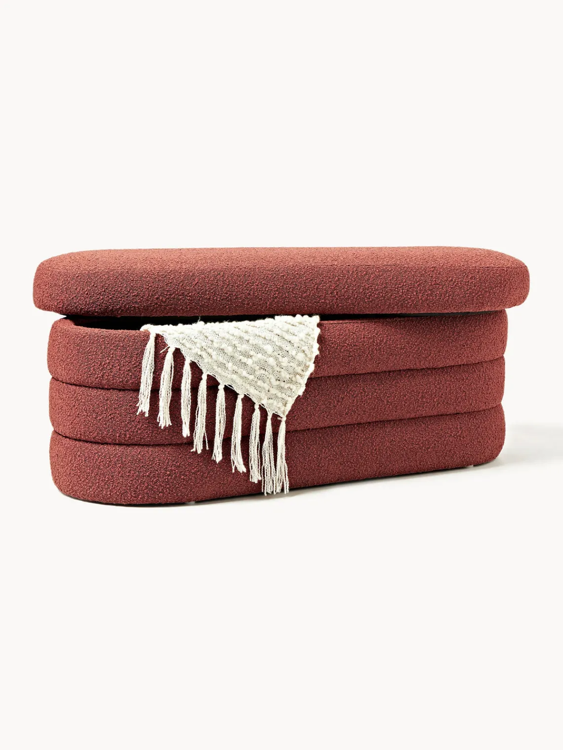 Bancos|Bancos>Westwing Collection Banco tapizado en tejido bouclé con espacio de almacenaje Alto Bouclé rojo óxido