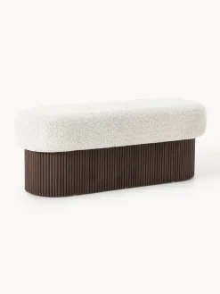 Bancos|Bancos>Westwing Collection Banco tapizado en tejido borreguillo bouclé con espacio de almacenamiento Nala Tejido borreguillo bouclé blanco Off White, madera de fresno oscura