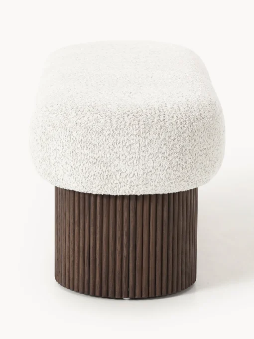 Bancos|Bancos>Westwing Collection Banco tapizado en tejido borreguillo bouclé con espacio de almacenamiento Nala Tejido borreguillo bouclé blanco Off White, madera de fresno oscura
