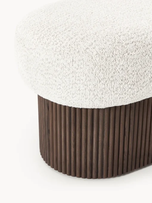 Bancos|Bancos>Westwing Collection Banco tapizado en tejido borreguillo bouclé con espacio de almacenamiento Nala Tejido borreguillo bouclé blanco Off White, madera de fresno oscura
