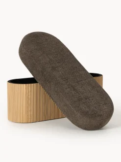 Bancos|Bancos>Westwing Collection Banco tapizado en tejido borreguillo bouclé con espacio de almacenamiento Nala Tejido borreguillo bouclé taupe, madera de fresno clara