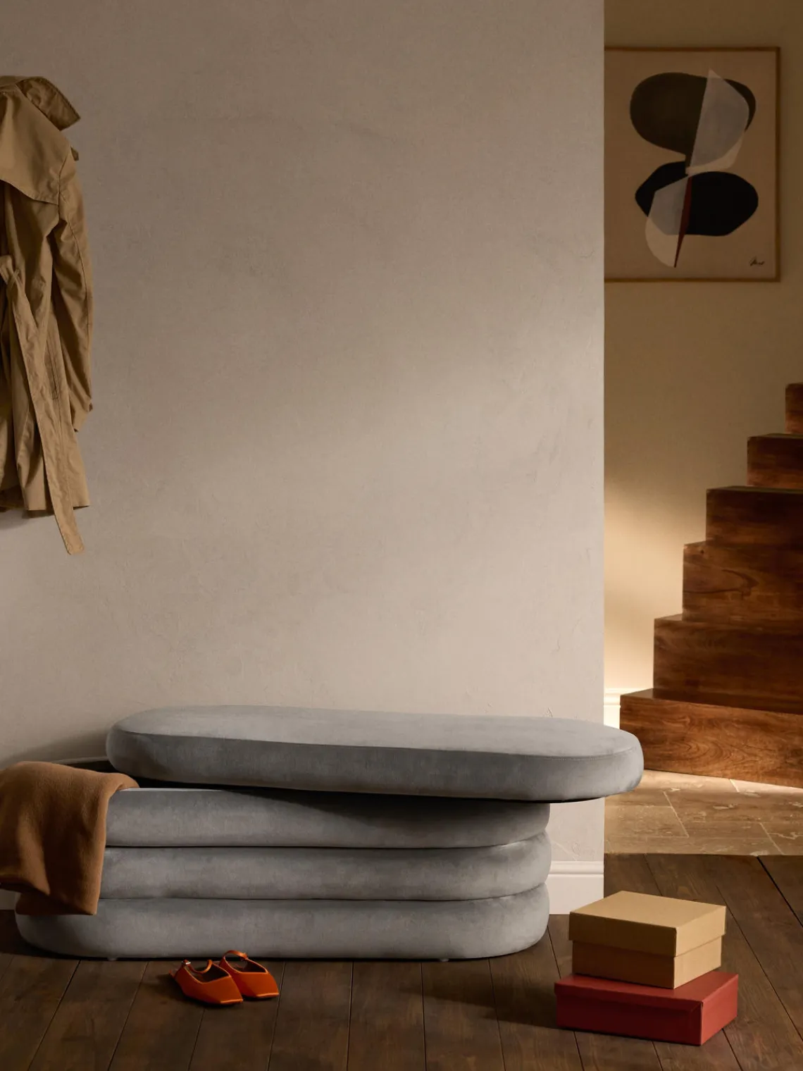 Bancos|Bancos>Westwing Collection Banco tapizado en terciopelo con espacio de almacenaje Alto Terciopelo gris