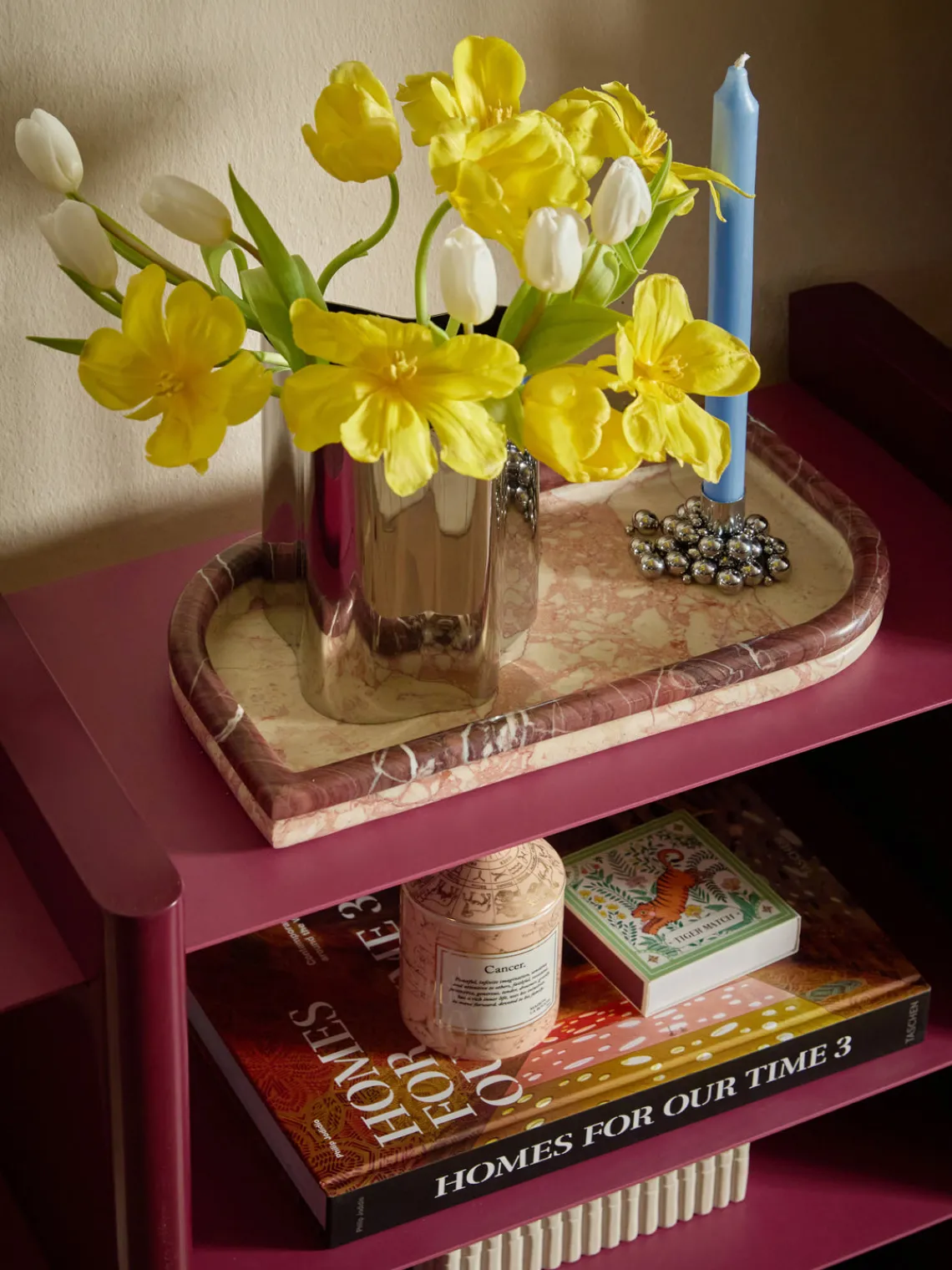 Jarrones|Bandejas Decorativas>Westwing Collection Bandeja decorativa de mármol Maba Mármol rojo vino, blanco crema y melocotón